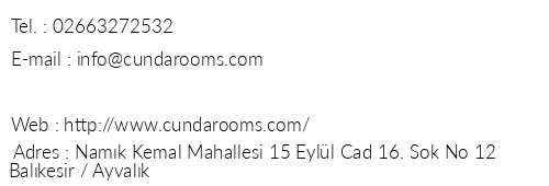 Cunda Rooms Butik Otel telefon numaralar, faks, e-mail, posta adresi ve iletiim bilgileri